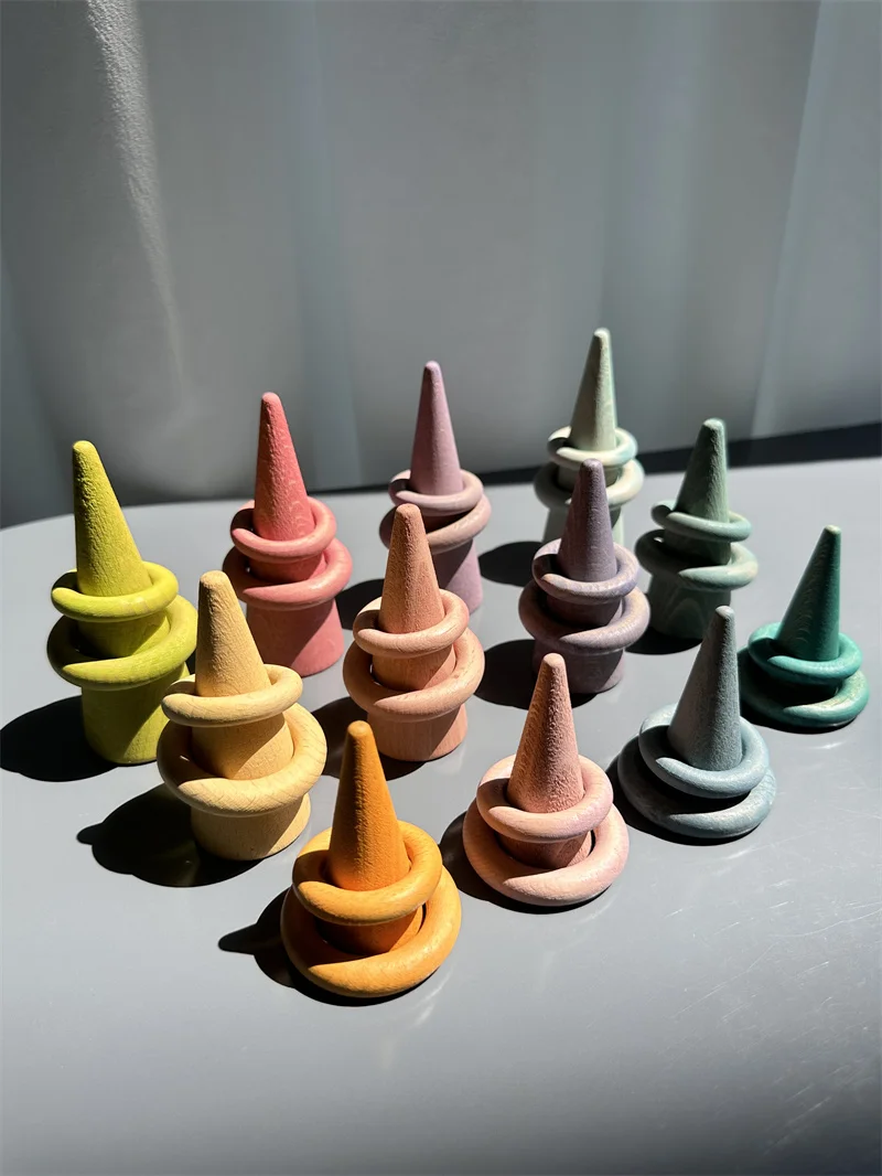 Большие пастельные складные цилиндры строительные блоки ролики деревянные игрушки лесные деревья кольца Детские творческие игры