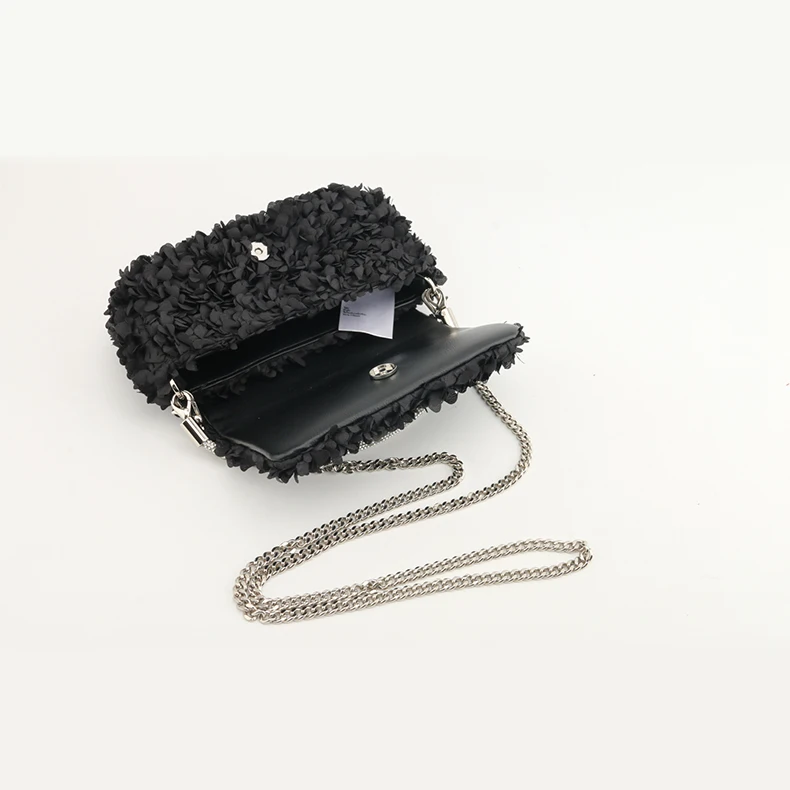 2024 New Fashion Custom Color Satin Small Flower Purse Beautiful Rhinestone Hand Long Chain Handbag