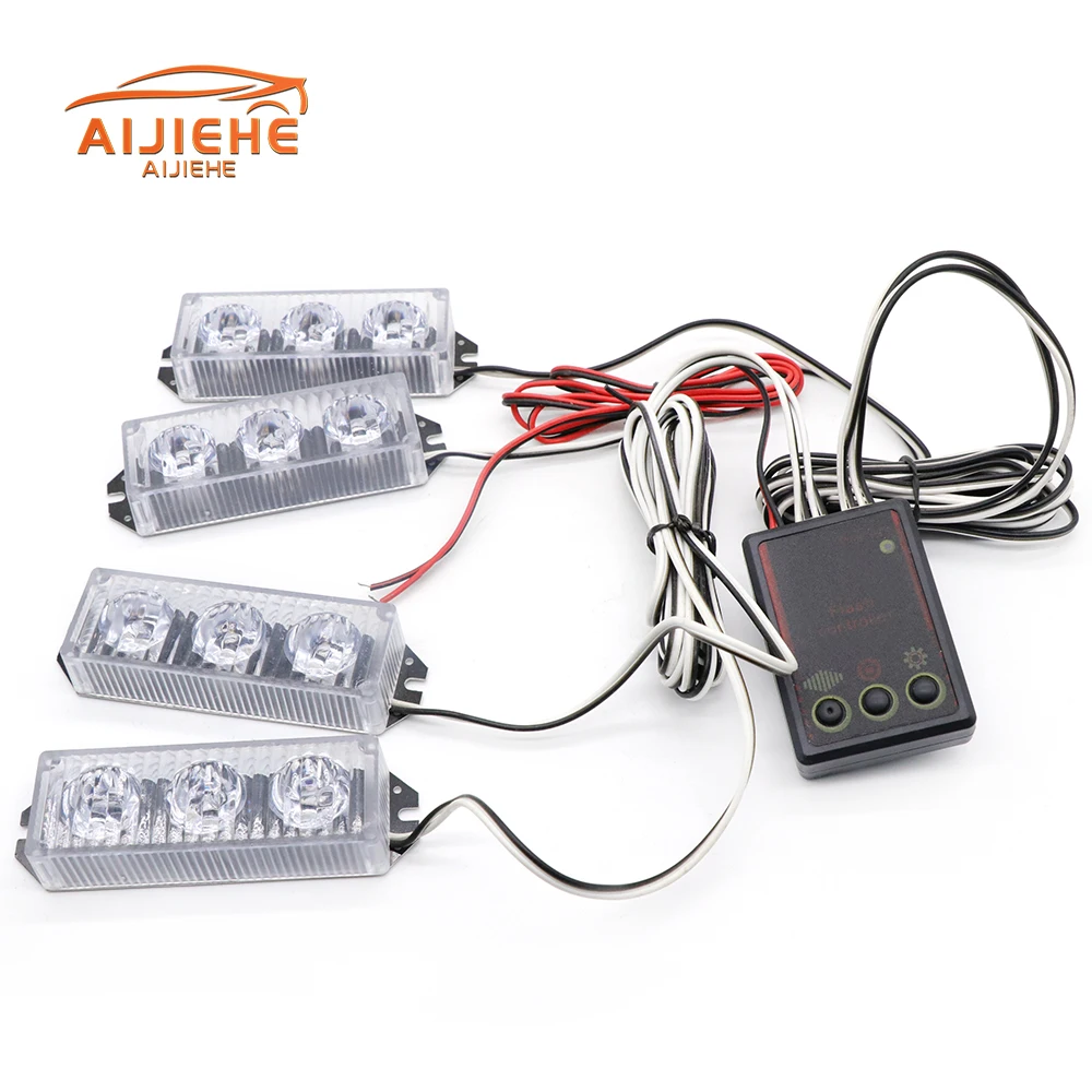 Strobe Lamp Daytime Running Lights 12V Flash Light Emergency Hazard Car 4X3 Strobe Warning Light Front Deck Grille LED