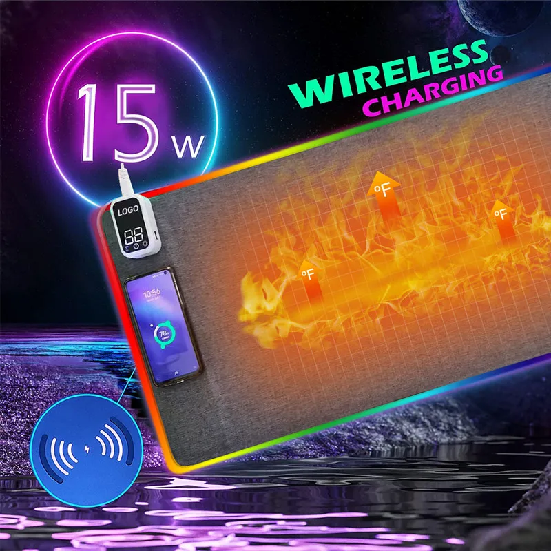 Home And Office Use Electric Heated Desk Mat Warm Table Pad With 15W Fast Charging Wireless Charger Function