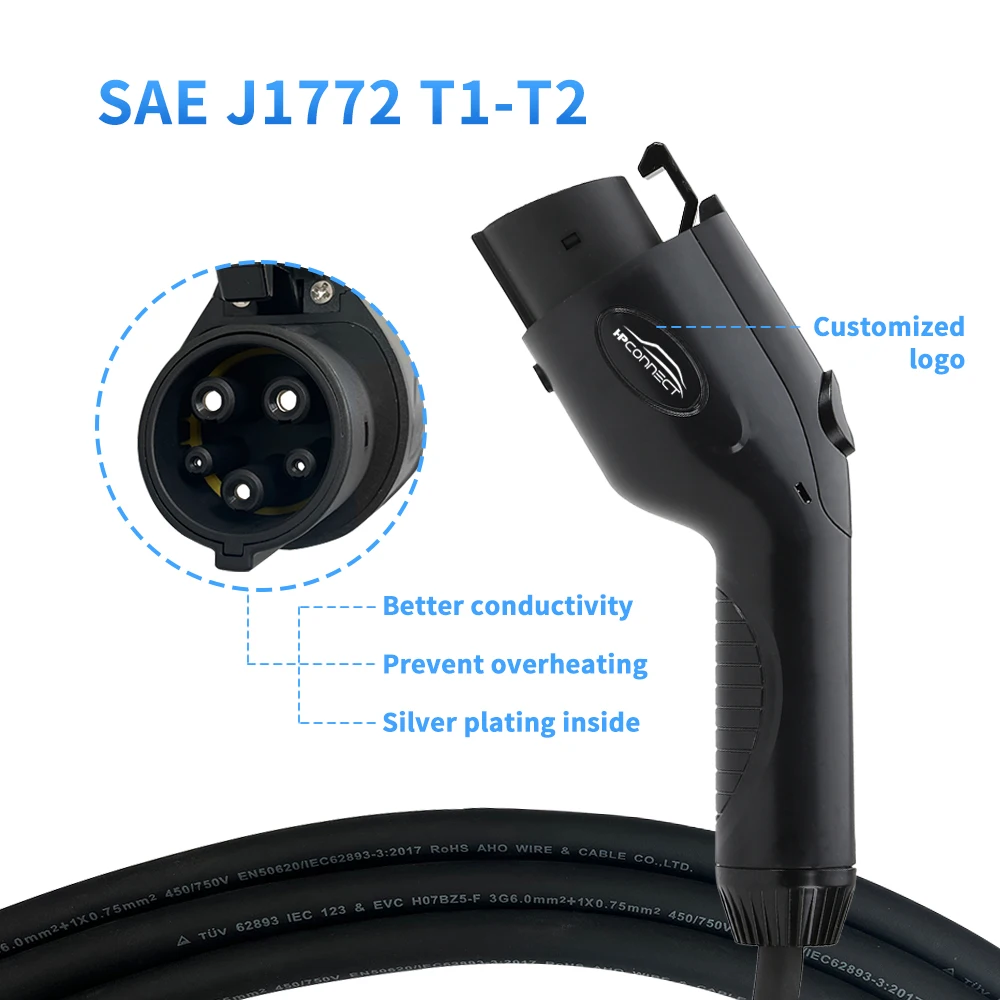 3.5kw 7kw 16A 32A Saej 1772 T1-T2 EV Charge CE electric car charging with cable