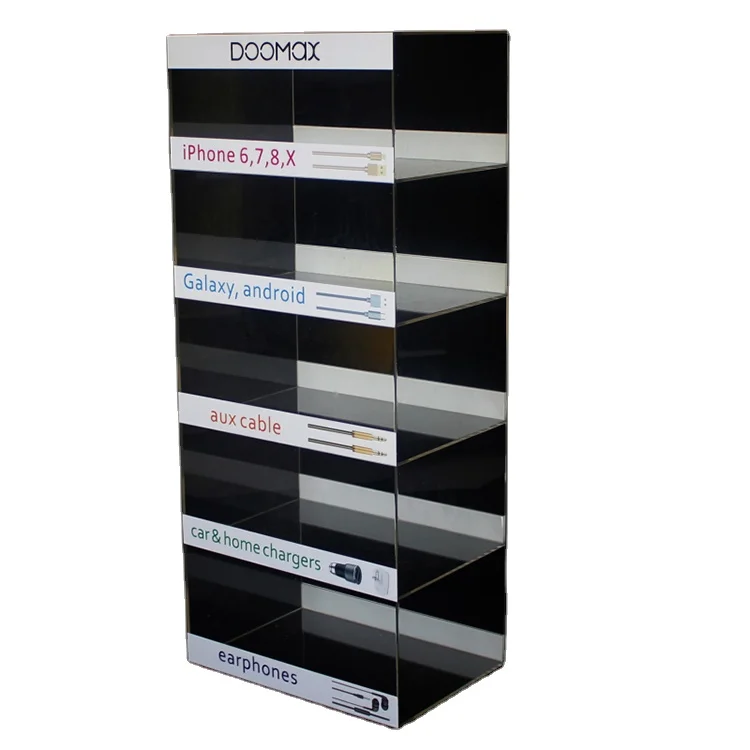 Counter top mobile phone accessories display stand acrylic power charger display case