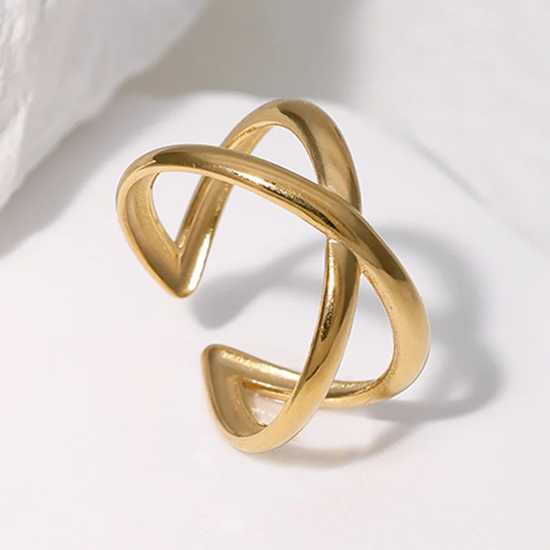 Trendy Design Cross Over Geometric 18k Gold Plated Silver Finger Ring for Women Men