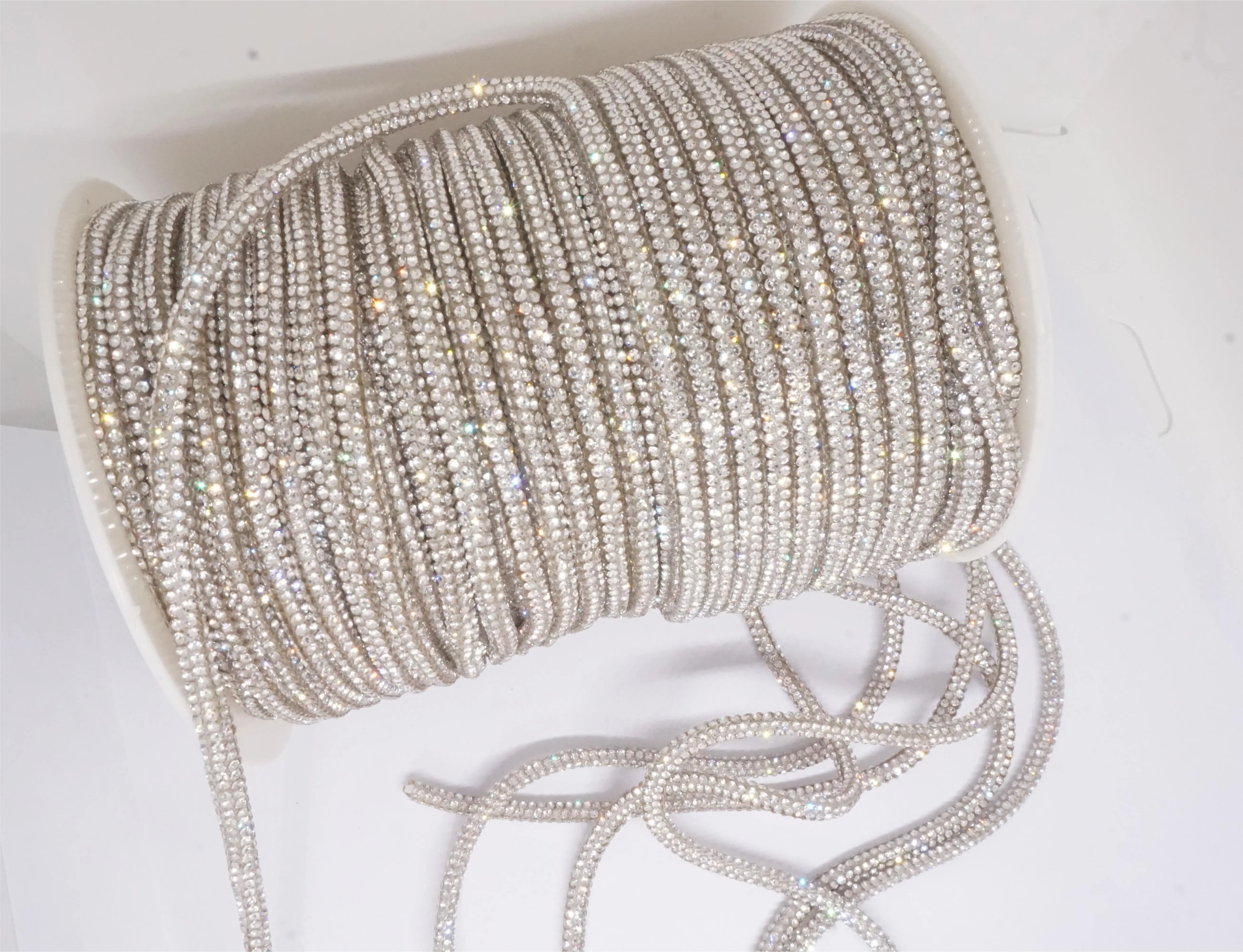 SINRONG 6mm rhinestone rope rhinestone drawstring Crystal decorative shoelaces DIY rope color AB round tube  rope laces
