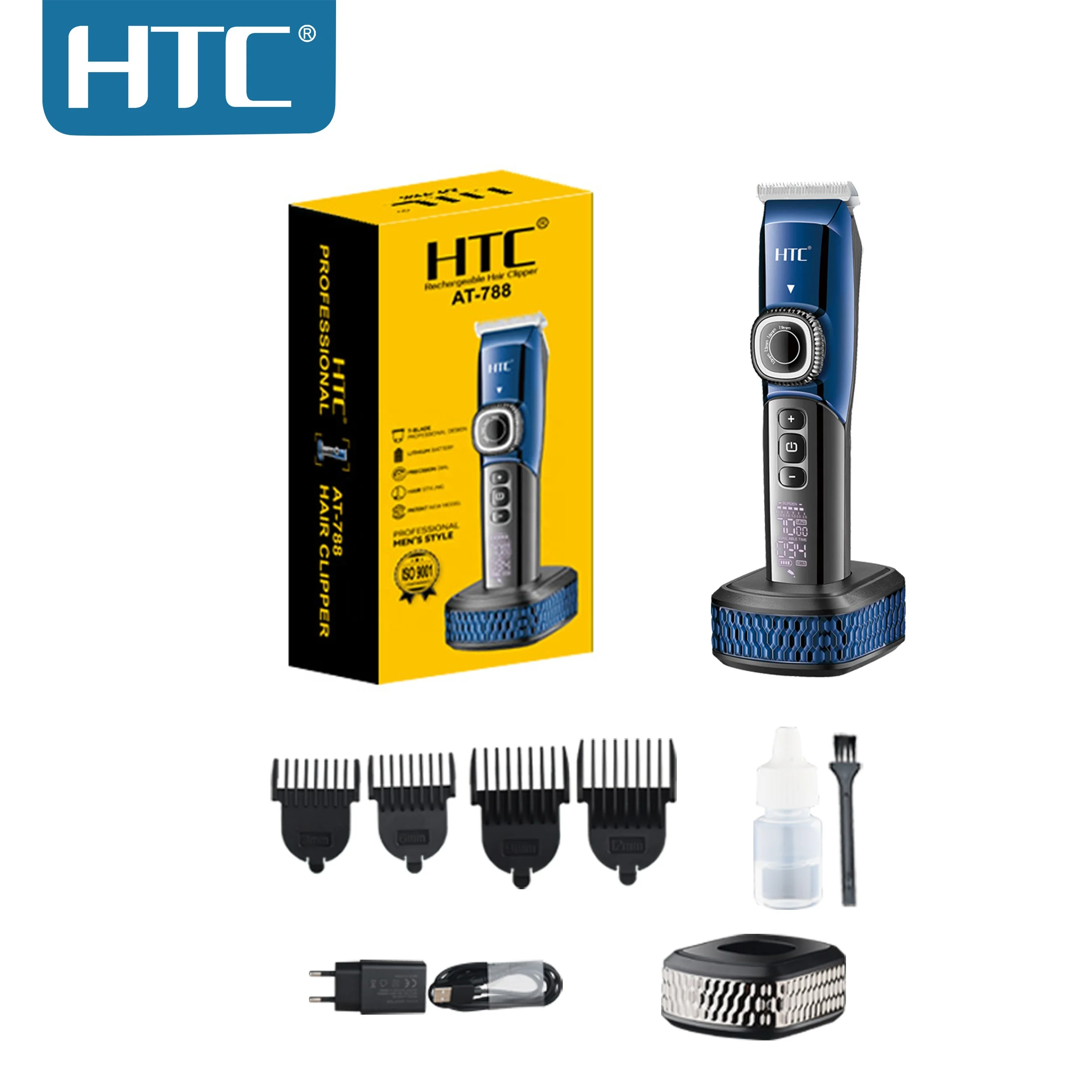 HTC AT-788 Powder Metallurgy Blade Barber Hair Cutting Machine Electric Trimmer Cordless Hair Clipper for Men