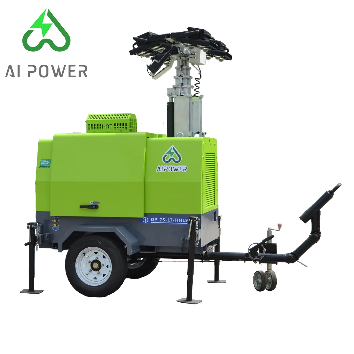Silent mobile led portable light tower diesel generator with high mast 7m/8m/9m