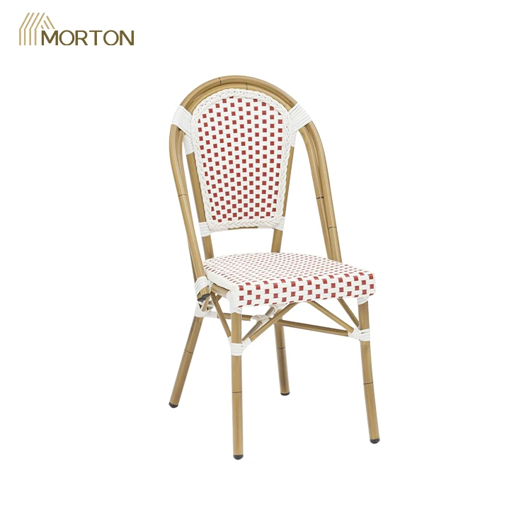 Classic French Cafe Chairs Arm Metal Wicker Rattan High Garden Chairs Outdoor Unique Restaurant Furniture