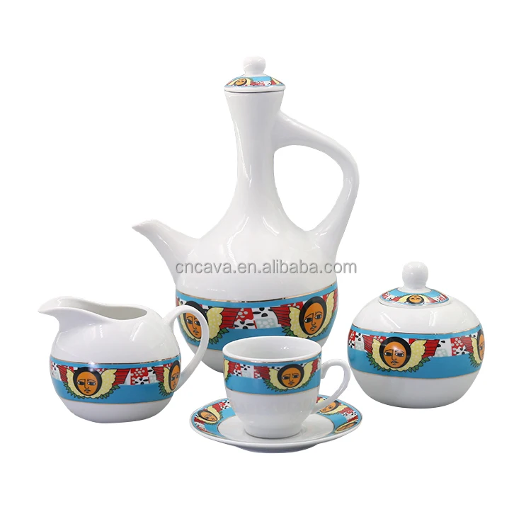 17pcs angel design ceramic fine porcelain ethiopian traditional coffee set jebena rekebot art eritrean saba coffee tea set
