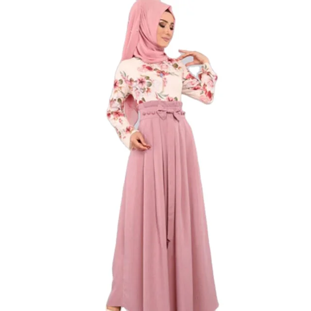 
New Collection Islamic Clothing Muslim Dresses Pink Ethinic Plus Size Dress 