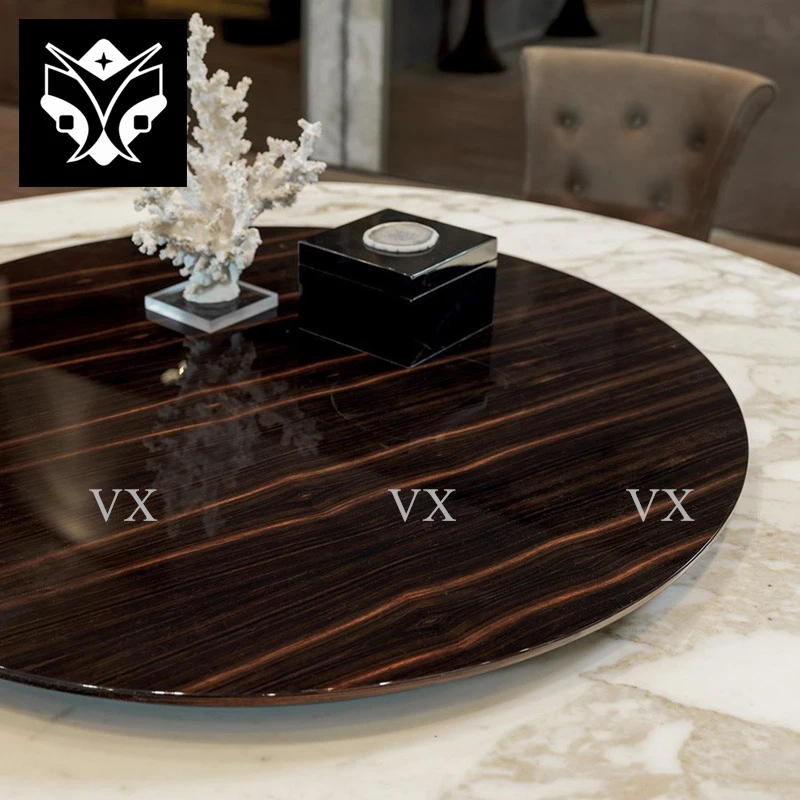Italian Luxury Marble Table With Lazy Susan Modern Round Rotating Dining Table