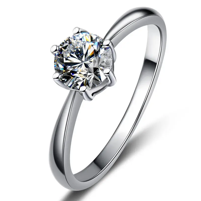 Fine Jewelry Simulation Moissanite Adjustable Diamond Solitaire Ring Silver Plated Round Cut Diamond Engagement Eternity Ring