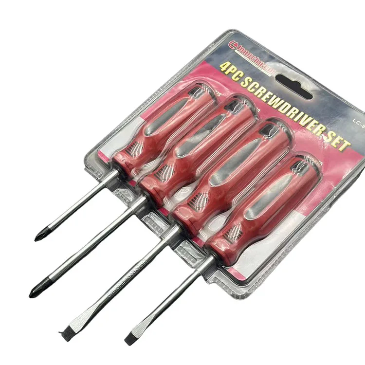 Premium Quality Plastic Handle Chrome Vanadium Finish Steel DIY Screwdriver Set 4 Screwdrivers with Different Bits