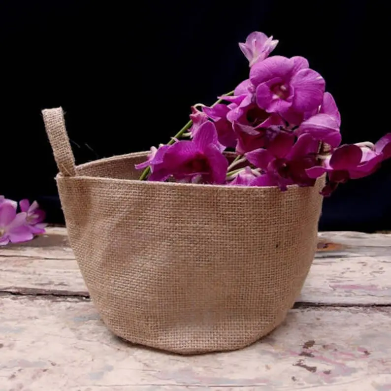 plant pot cover Eco burlap fabric  sack jute basket Flower Holders  Rustic Vintage NATURAL storage bag
