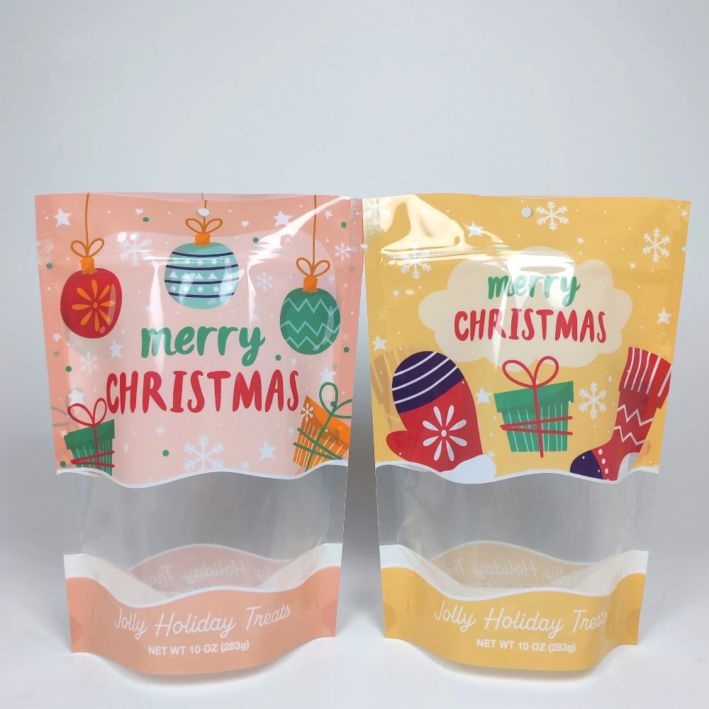 Christmas Present Stand Up Pouch Zipper Bags Flat Bottom Kraft Paper Bag Digital Print Stand Up Pouch Kraft Pouch Stand Up