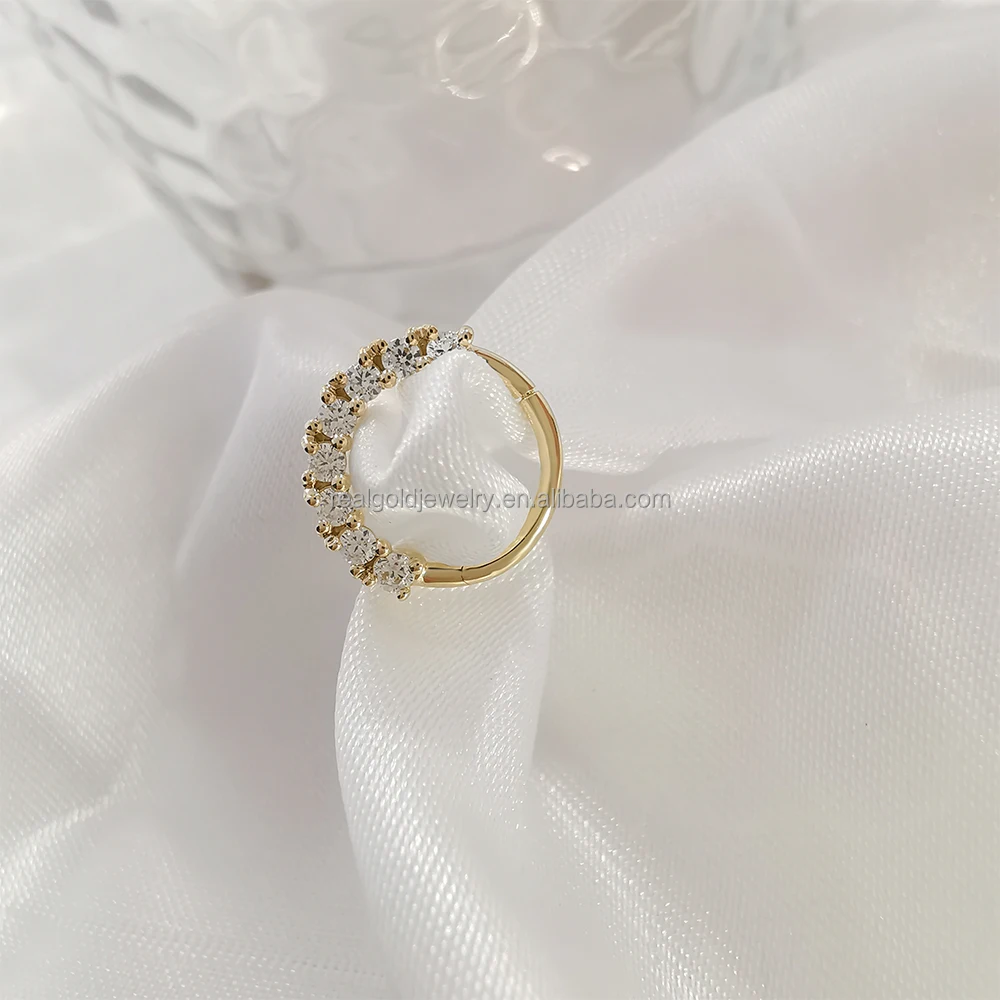14K Solid Yellow Gold Nose Ring Popular Body Jewelry Zircon Seamless Nose Ring Piercing Cartilage Earrings Wedding Engagement