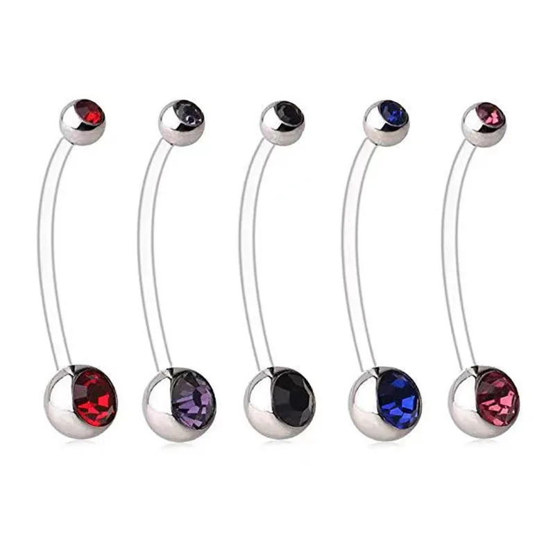 NUORO New Hot Sale Soft Pole Maternity Belly Button Ring for Women UV Curved Pole Round Diamond Navel Nail Piercing Jewelry