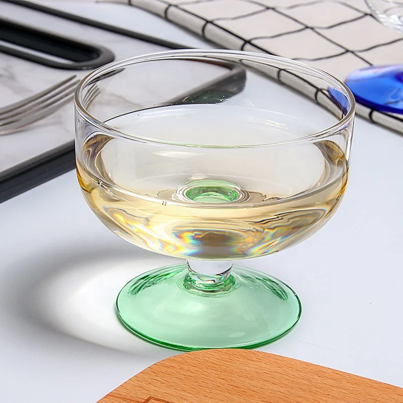 Transparent Dessert Ice Cream Glass Cake Bowl for Household Sundae Glass with High Foot