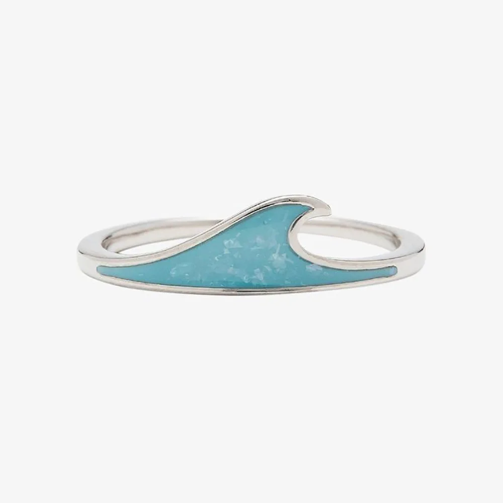 Creative Design Silver Free Size Finger Rings Cute Sky Blue Enamel Ocean Sea Wave  Rings Set For Women