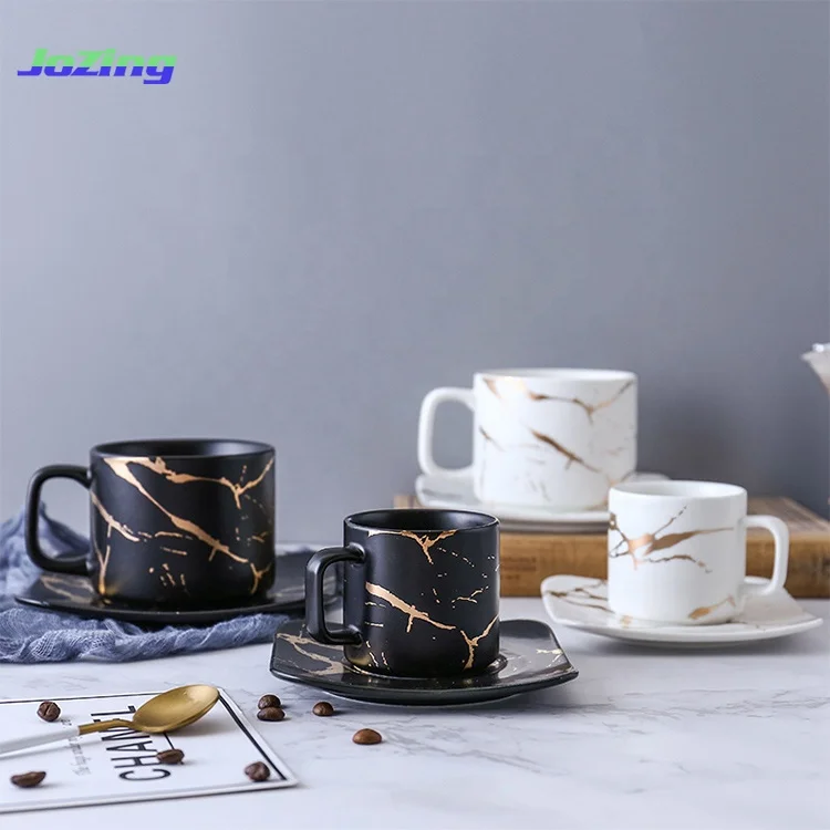 Позолоченные матовые мраморные фарфоровые чашки для капучино