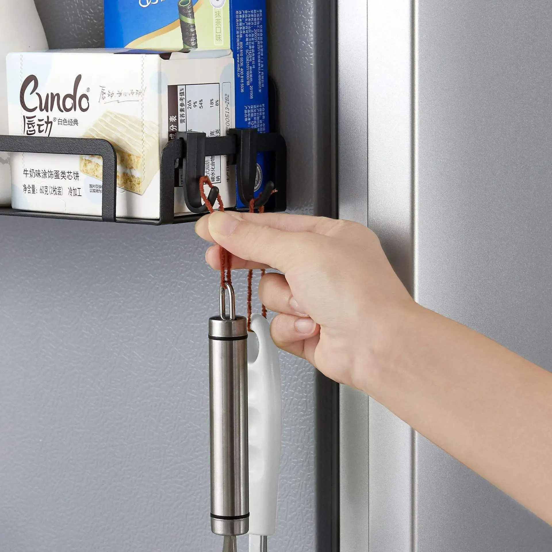 kitchen Attraction Space Saving Magnetic Fridge Refrigerator Side Plastic Wrap Bag hanger Spice Rack Shelf for Refrigerator