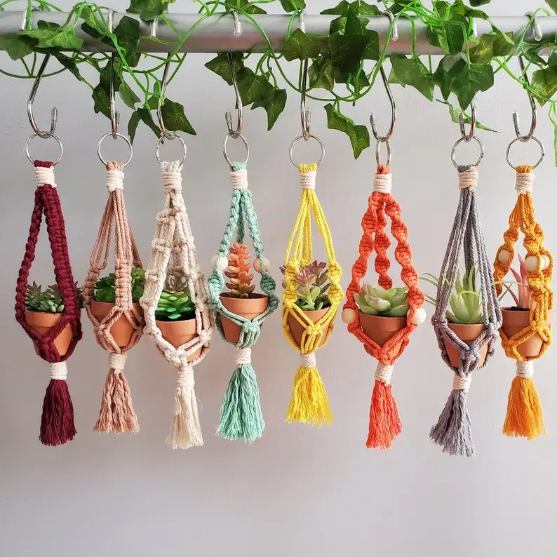 Boho Accessory Handmade Cotton Mini Rear View Car Macrame Plant Hangers Hanging Diffuser