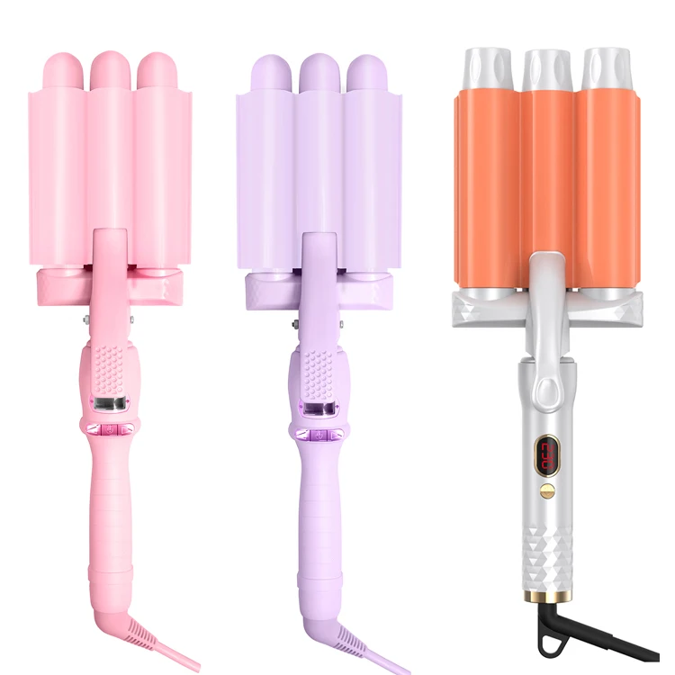 Triple Barrel big wave hair waver wand hair curler & hair curler iron with LCD digital display PTC heater fast heat