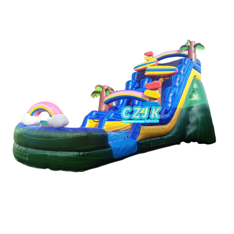 Hot Sale Tropical Theme Beach Kids Party Bounce House Inflatable Water Slide With Swimming Pool For Backyard