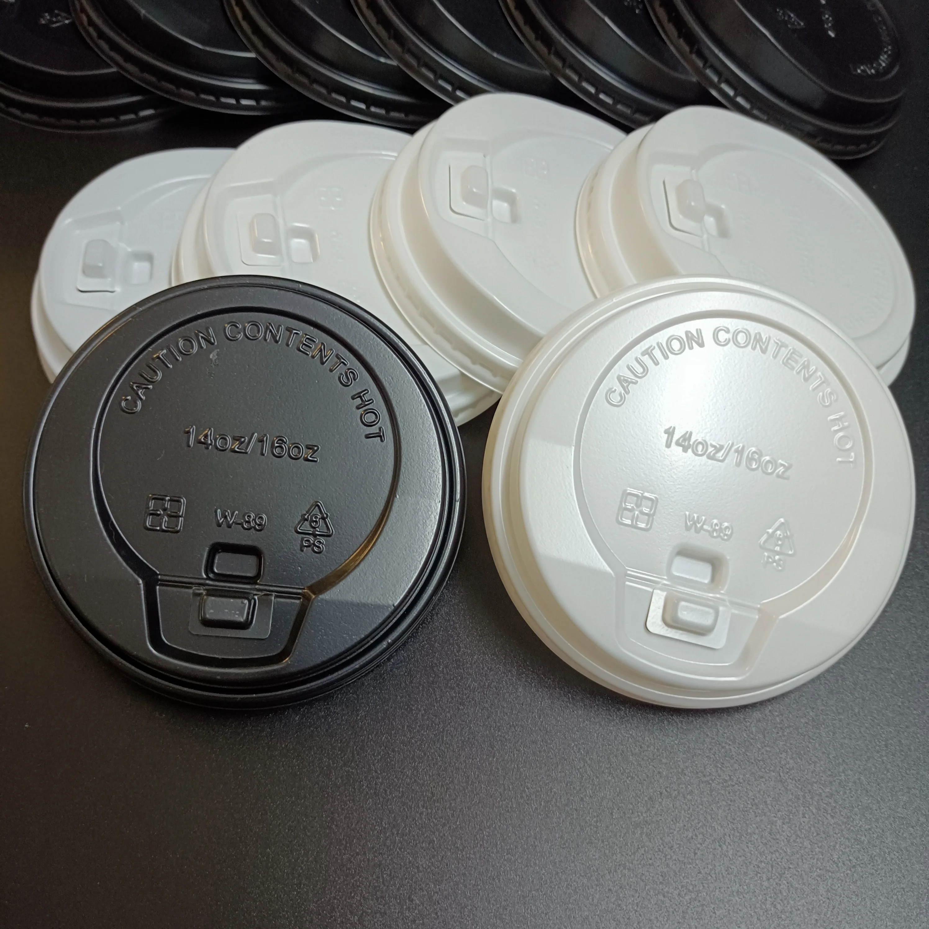 SP1570 Take Away 14oz 16oz PS Lids Hot  cold Drink Disposable Plastic Coffee Cup Lid white black Cover