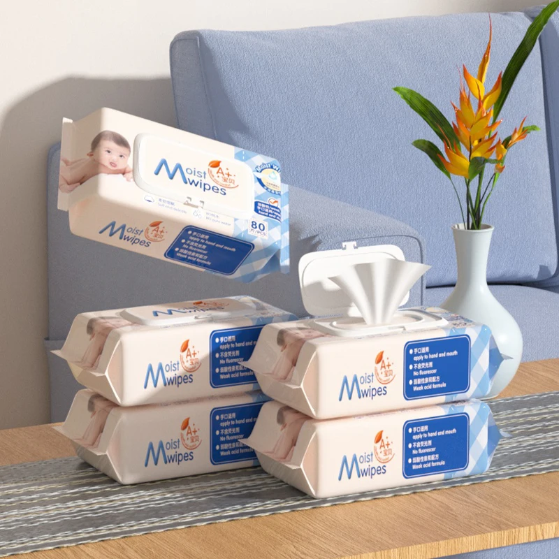 High Quality 80PCS  Non Woven Fabric Baby Cleaning Wipes Pure Water Custom Private Logo Household