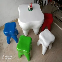 2019 New Design Resin FRP Tooth-shape  Cute Table And Chair
