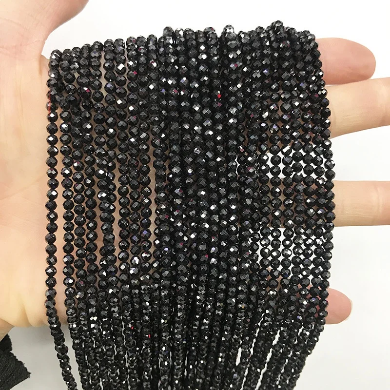 2/3/4MM black spinel natural round faceted loose bead jewelry making beads