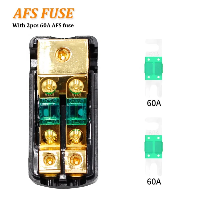 AUDIO Copper 0/4 Gauge to 4/8 Gauge 60 Amp Mini ANL 2 Way Fuse Holder Distribution Block