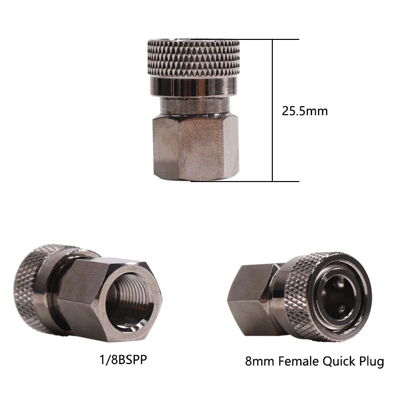 Paintball PCP HPA Stainless Steel Female Quick Disconnect Adapter Adaptor 8mm Nipple Plug 1/8NPT, M10*1, 1/8BSPP