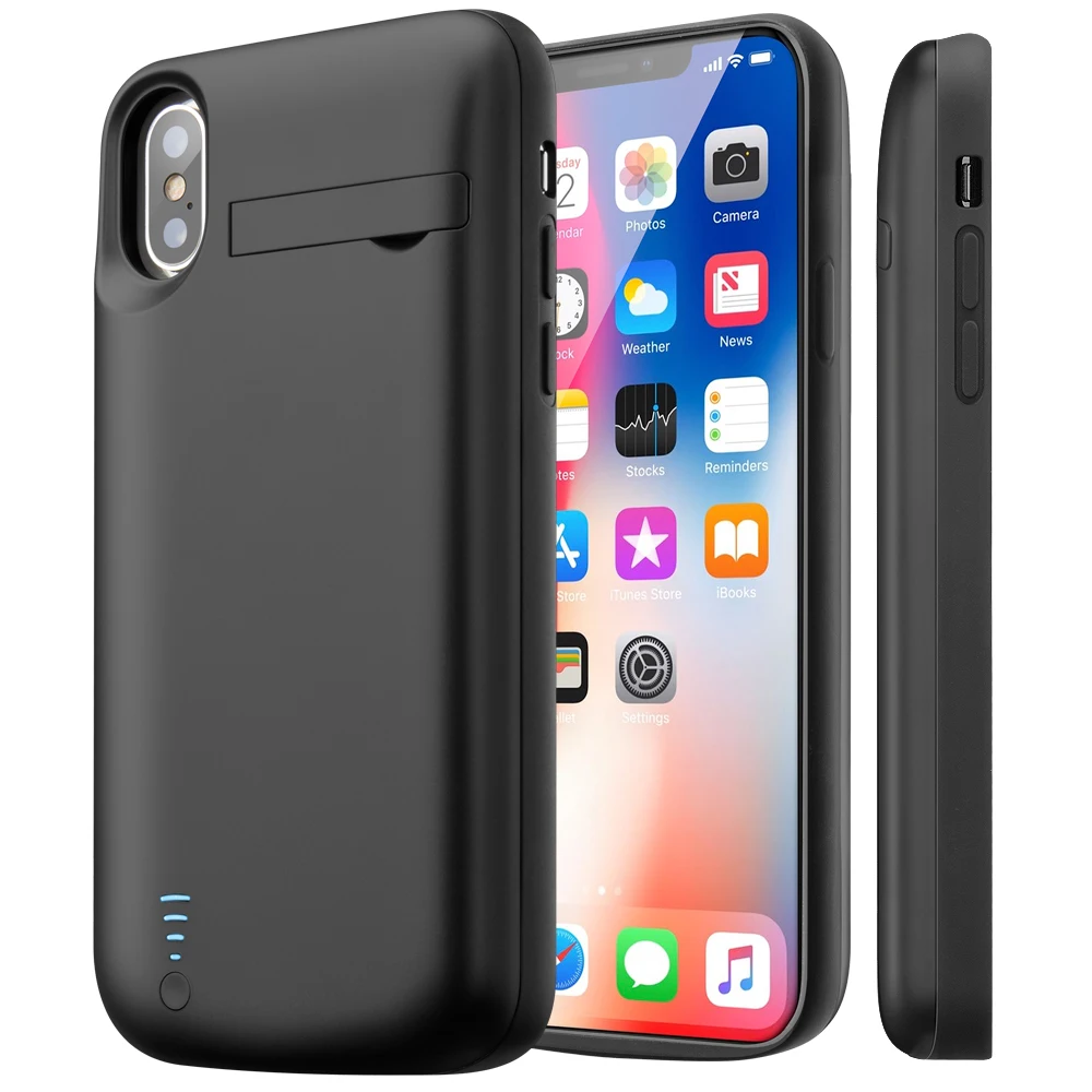 Factory wholesale 5000mAh black battery charging case cover with Bracket For iphone X/XS 5.8inch mobile phone