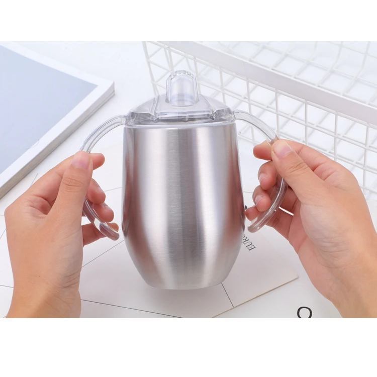 Watersy sublimation 12 oz Sippy kids Cups Baby Pacifier Egg Shape Feeding Cup Creative Spill Proof Tumbler With Handle BPA FREE