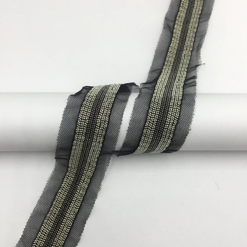 2020 China Supplier Fashion Beaded Applique Lace Trim Rhinestone Trimming for Dress