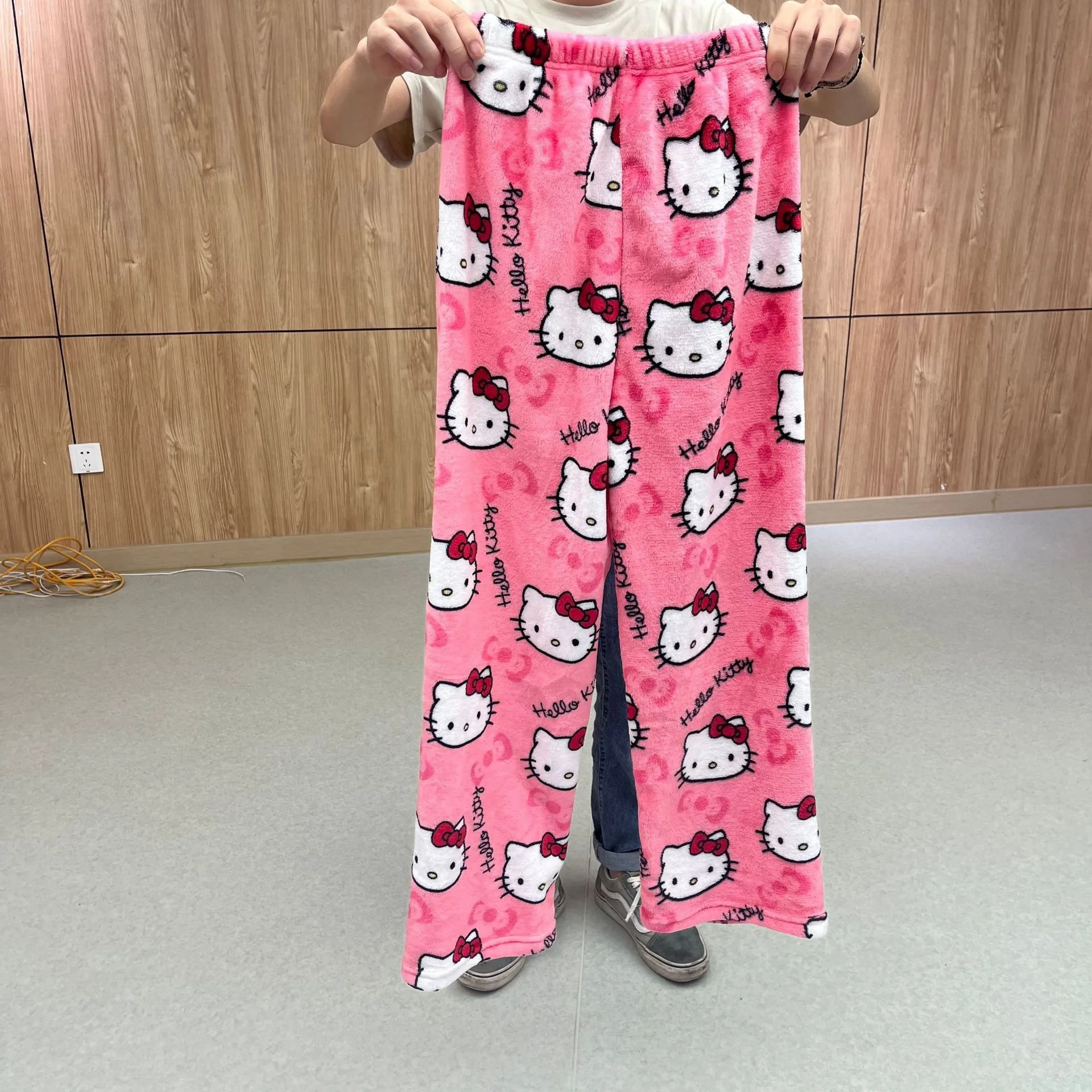 wholesale custom Cartoon Halloween Christmas Theme hello KT sleep bottoms Flannel Soft Trousers Home Wear Pajama Pants