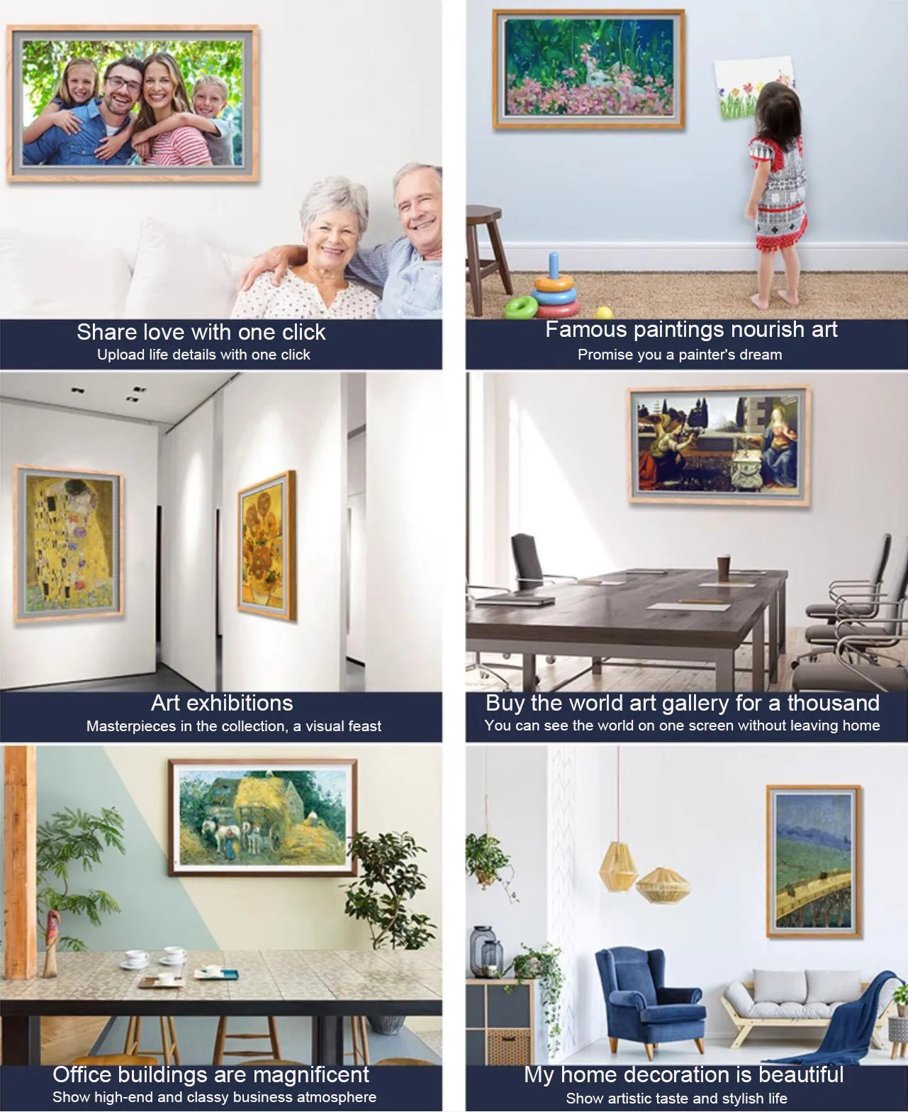 Premium 32 Inch LED Screen Digital Photo Frame with Touch Screen and WiFi Connection for Art Gallery Displays and Museum Exhibit