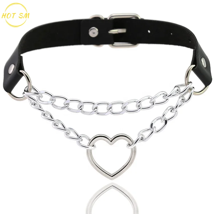 
Women PU Leather Sexy Punk Waist Belts Gothic Harness Body Caged with Choker Necklace Leather collar heart shape metal chain pu 