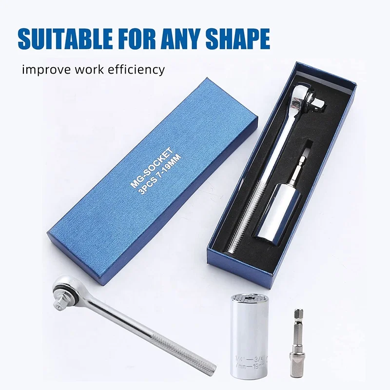 Amazon Best Selling 3 PCS Electric Power Mechanic Tool Combination Ratchet Impact Deep Universal Socket Wrench Set