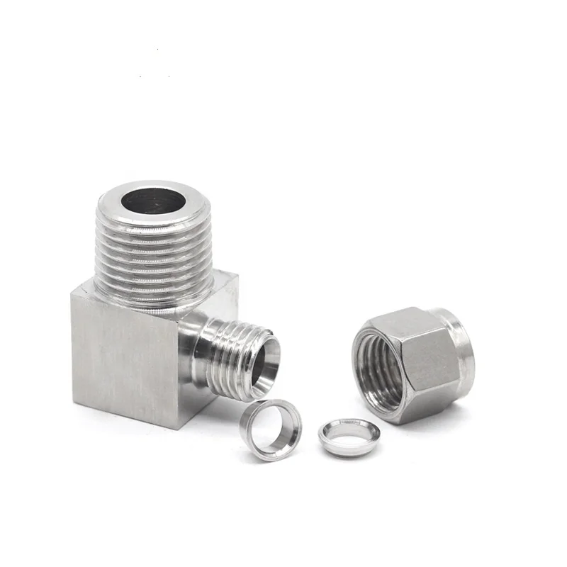 OD 3/8' x 3/8 NPT Male Connector Double Ferrule Elbow Compression Tube Fitting SS316 90 Degree Tube Connector