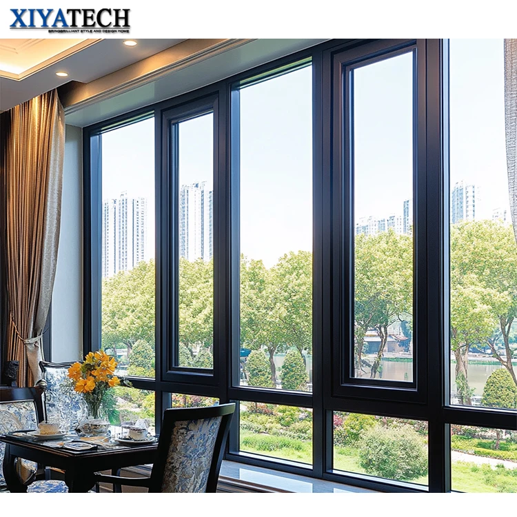 XIYATECH Customized Modern House High Quality Energy Efficiency Double Glazed Aluminum Windows Black Color Frame Casement Window