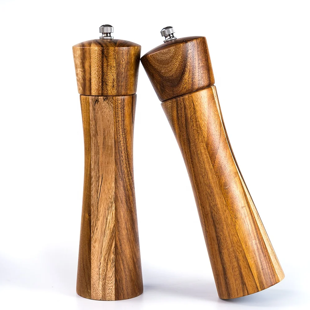 Manufacturer Wooden Spice Crusher Set 6in 8in 10in Acacia Wood Salt Grinder and Black Pepper Mill with Custom Gift Box