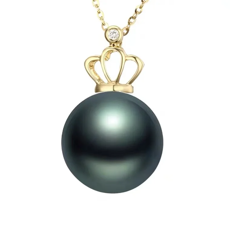 14K 18K Natural pearl Pendant jewelry Natural gold pearl pendant with small crown in Japan and South Korea