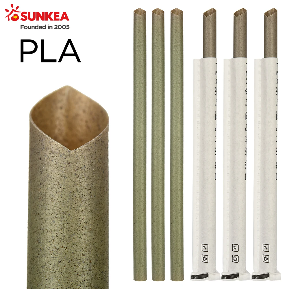 PLA compostable hot coffee individually wrapped ecological straws made from tea-leaf