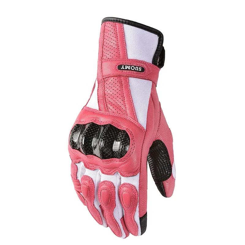 Suomy Women Pink Goatskin Motorcycle Riding Gloves Long Full Finger Scooter Electric Bike Gloves Cycling Racing Motocross Luvas