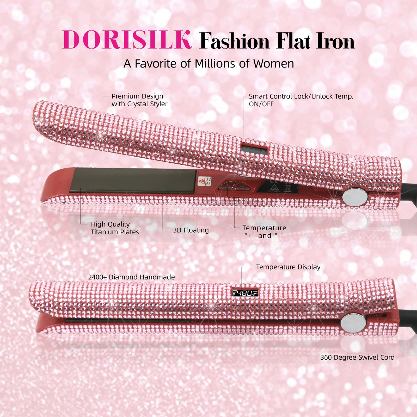 Custom Flat Iron Portable Titanium Flat Iron Hair Straightener Professional 480F Bling Flat Iron Hair Straightener