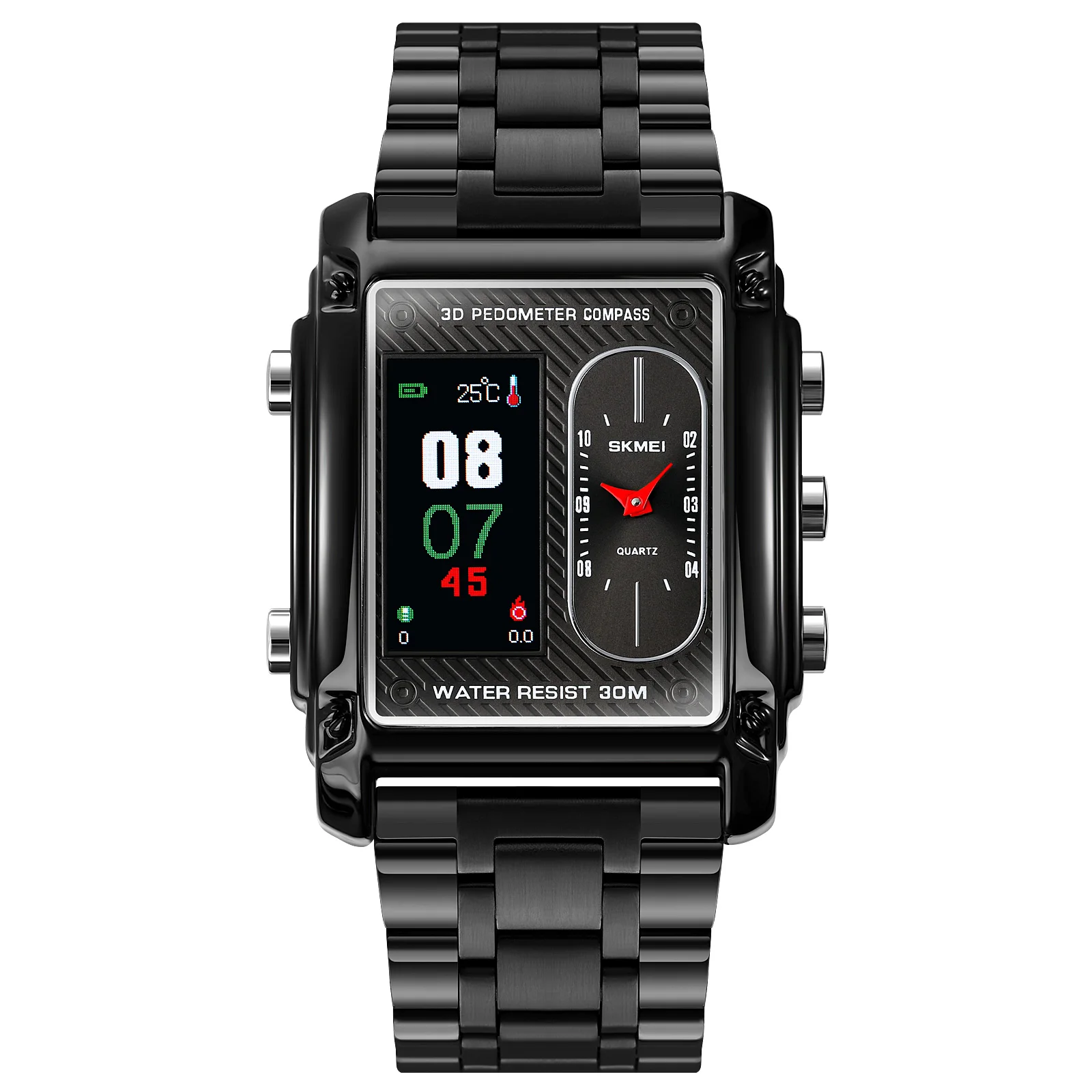 New Arrival SKMEI 1802 3D Pedometer Military Compass Multiple Time Digital Sport Stainless Steel Dual Time Watches For Men