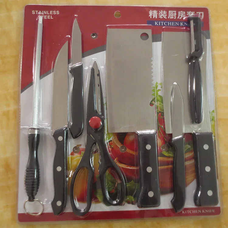 2023 Popular Wholesale Kitchen Knife Set 8-piece Business Knife Set Stainless Steel Double-sided Suction Knife Sets