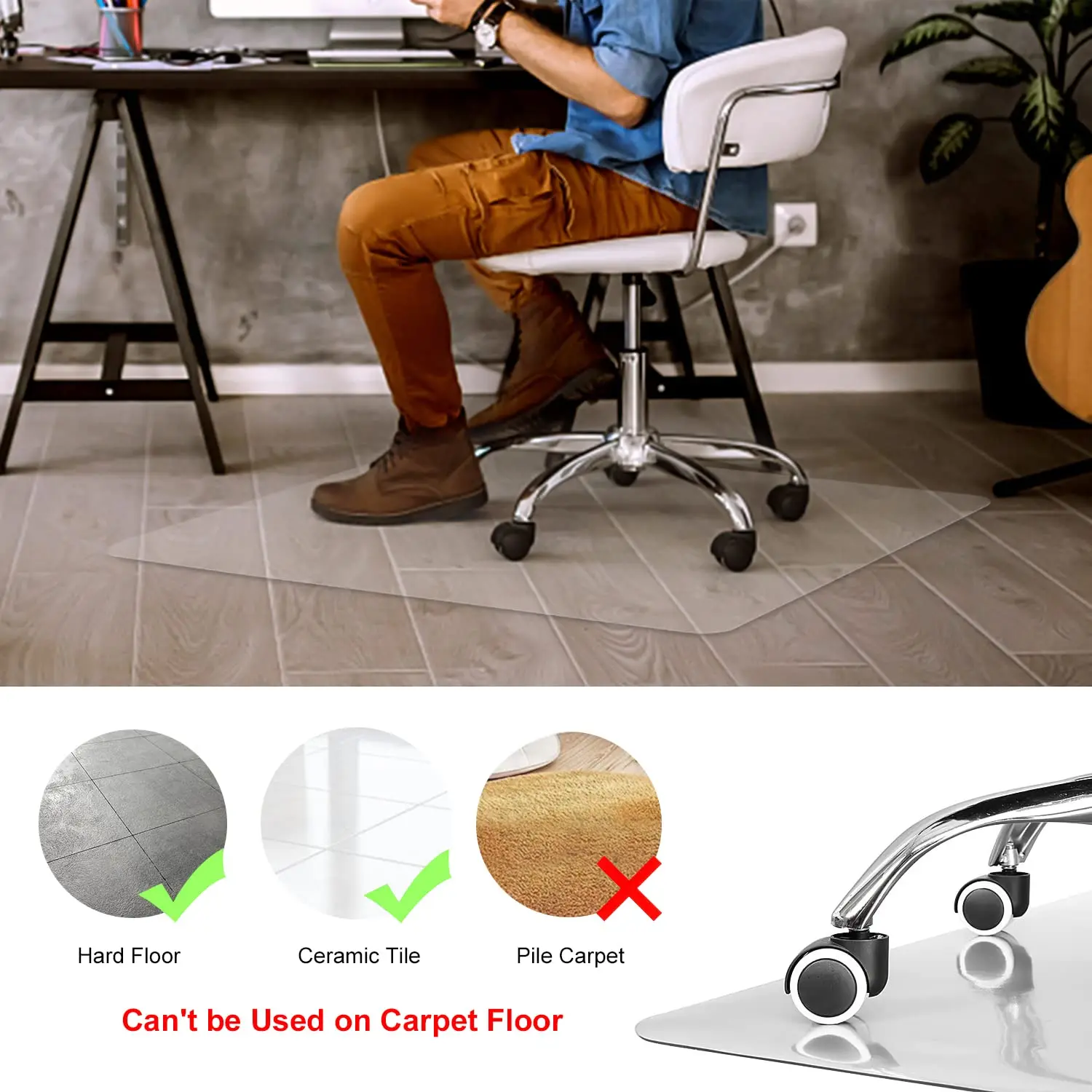 The latest popular anti-slip transparent office chair floor mat PVC protection hard floor or carpet